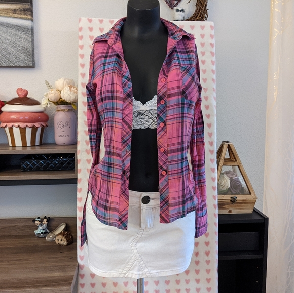 Kirra Button Up Pink Flannel XS - Picture 9 of 14